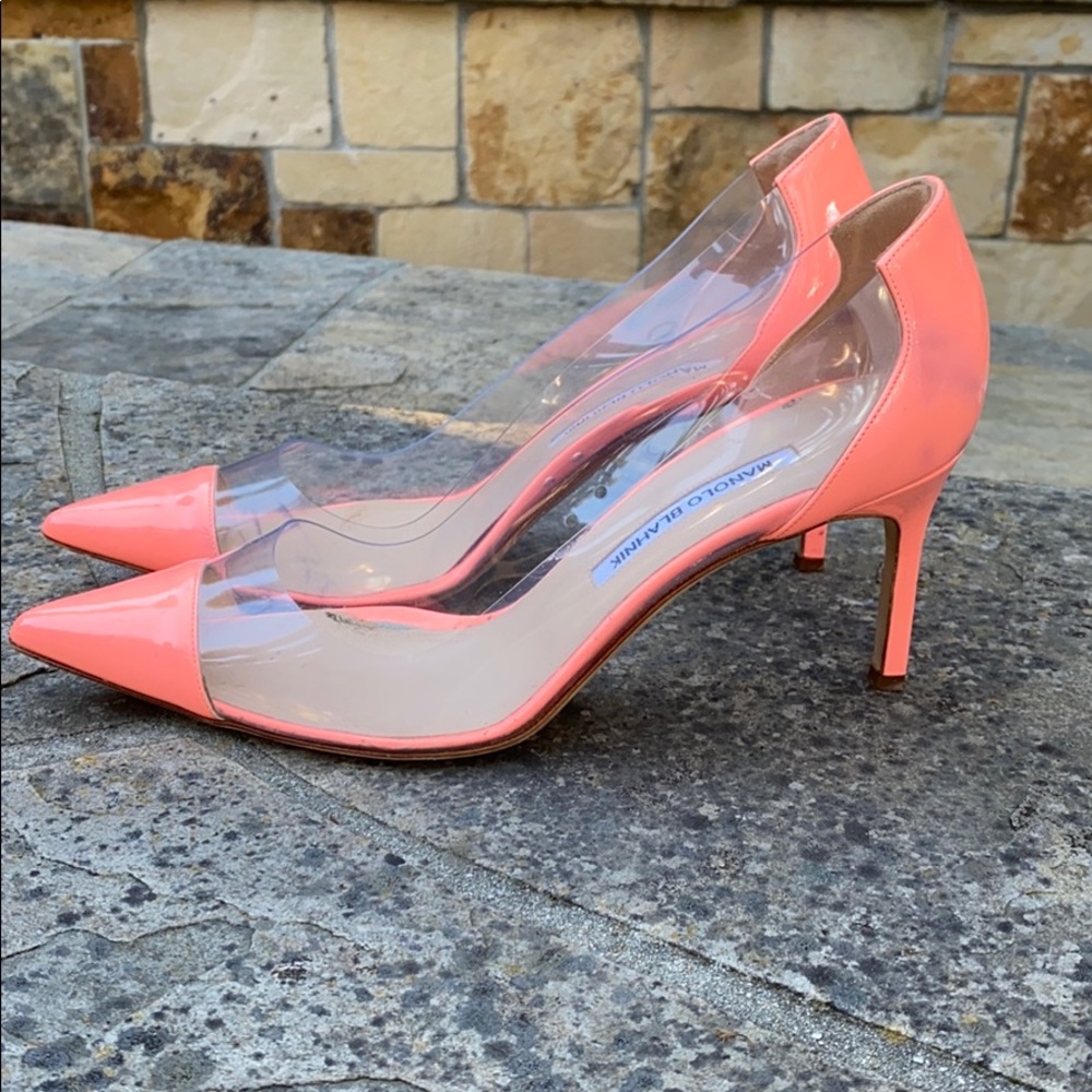 Manolo Blahnik coral neon heels